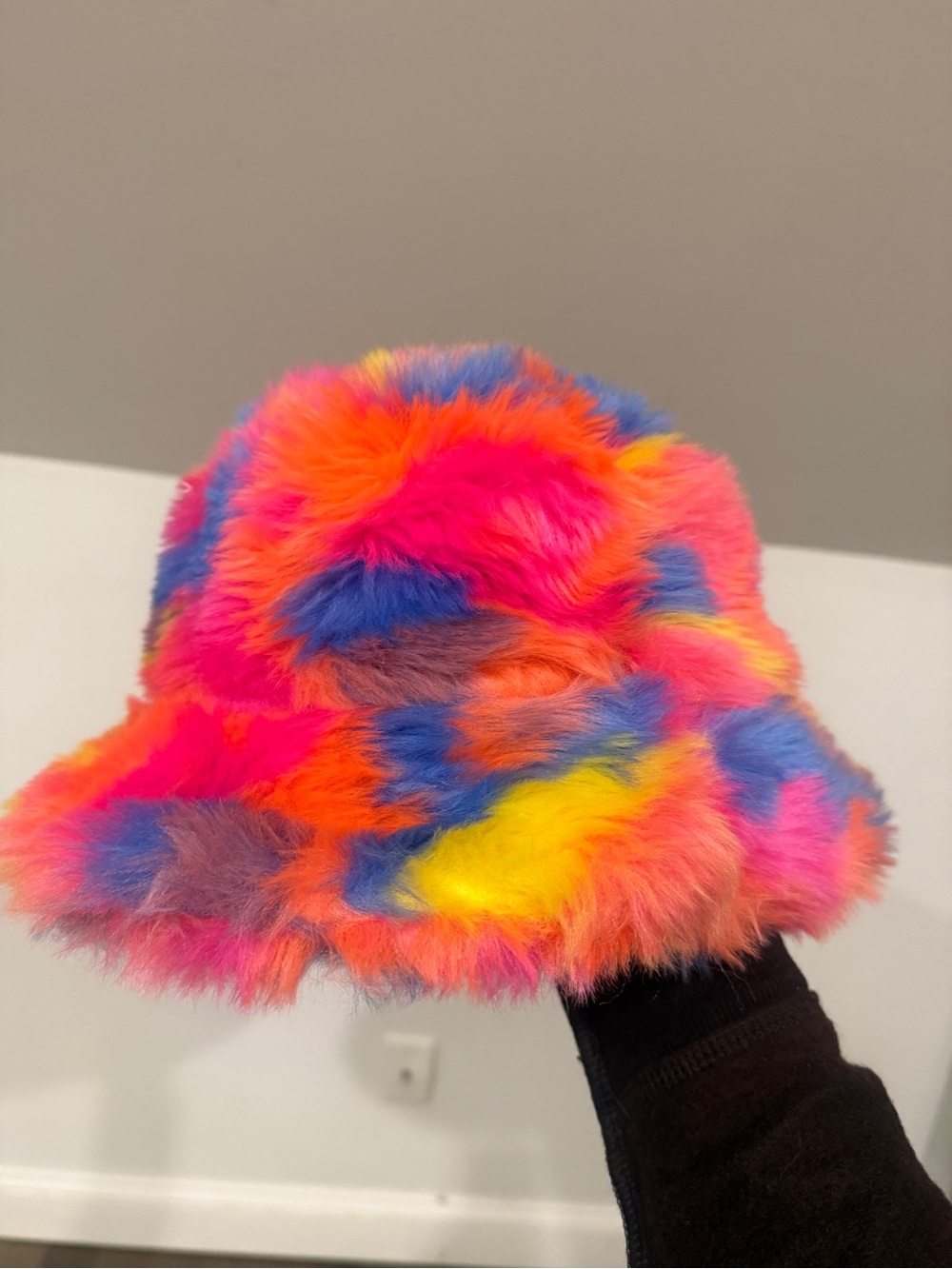 iHeartRaves Neon Multicolor Faux-Fur Bucket Hat